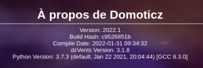 Version stable de Domoticz depuis le 31/01/2022