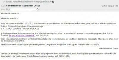 Validation de la Convention d'Auto-Consommation