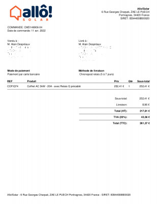 Commande Allô! Solar