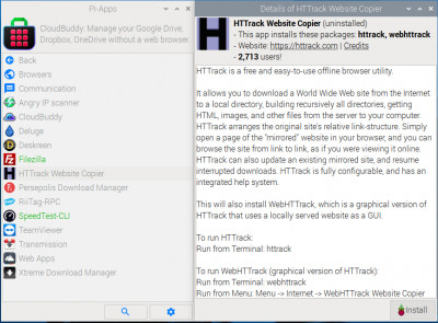 Autres logiciels disponibles dans Pi-Apps
