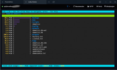 Navigation dans un écran ncdu