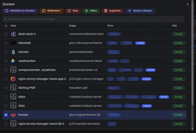 Accès direct depuis Homarr à de nombreuses fonctions de gestion de Docker
