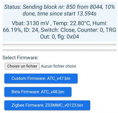 Mise à jour avec le firmware zigbee Z03MMC_v0123.bin