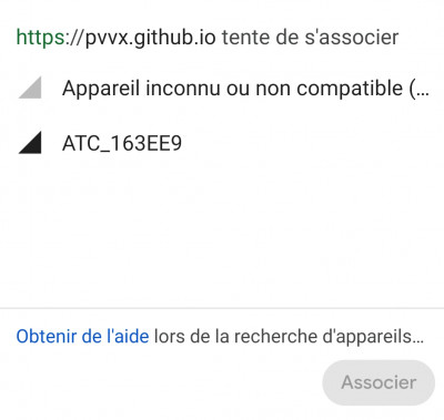 Reconnaissance de la sonde avec le firmware de transition (ATC et les 6 derniers caractères de l'adresse MAC)