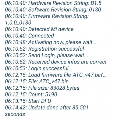 Logs qui indiquent la bonne réalisation du flashage (5190 blocks pour le firmware de transition)