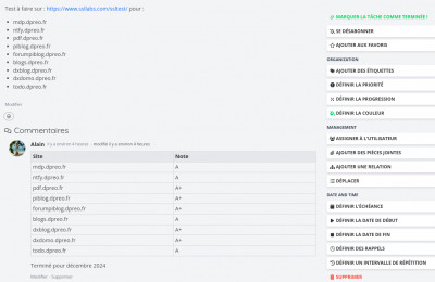 Description d'une tache et Commentaires