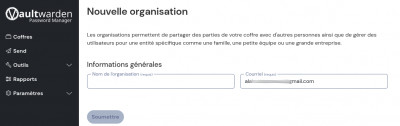 Création d'une Organisation - étape 1
